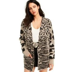 Wildfox Wool Alpaca Blend Avani Animal Print Oversized Cardigan Sweater Sz S (D